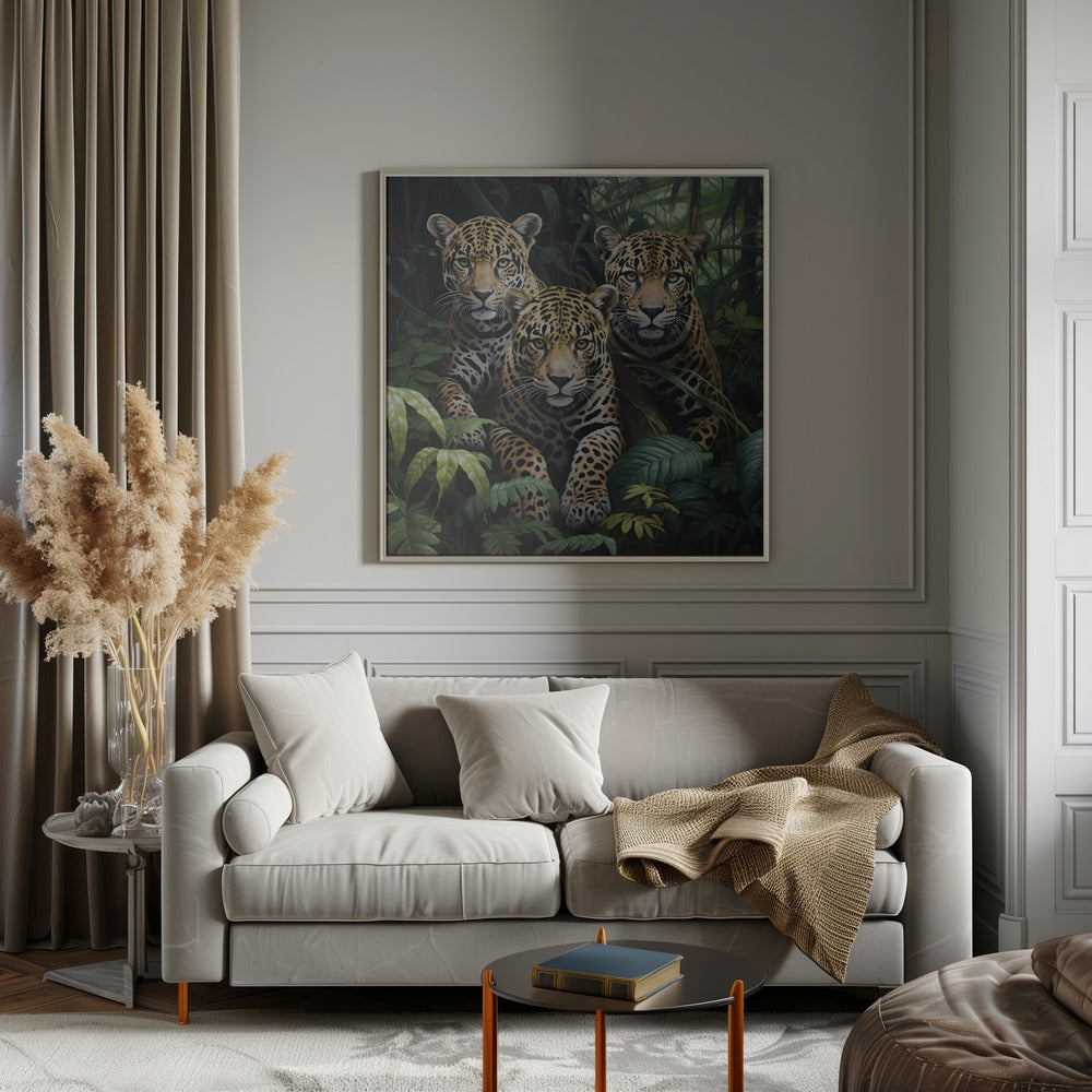 Wall Art Felines Nature-Inspired Canvas Print-wall-art-three-jaguars-in-the-jungle-inches