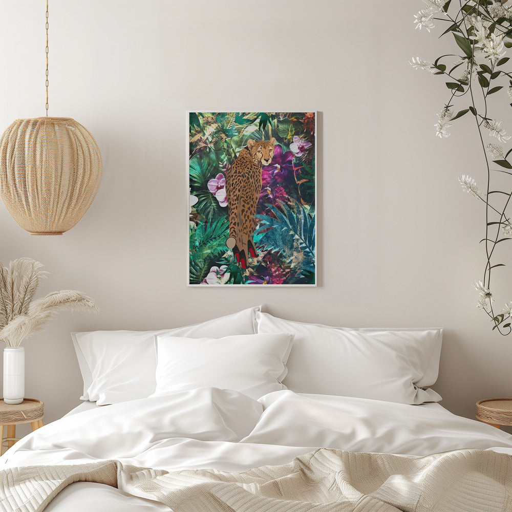 Wall Art Felines Nature-Inspired Canvas Print-wall-art-tropical-floral-jungle-cheetah-in-heels-